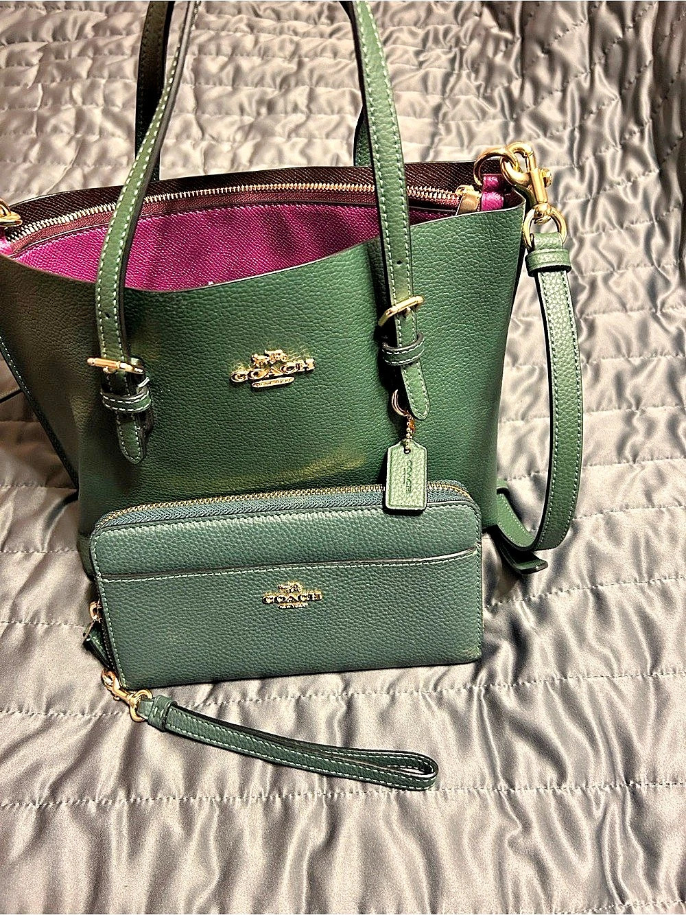 Coach Mollie Tote 25 Green & Pink Shoulder Bag